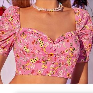 Sweetheart Neck Puff Sleeve Floral Bustier Top Size XS